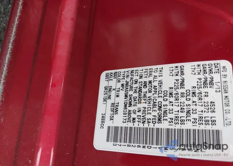 2013 Nissan Rogue Sv z USA, uszkodzony, nr VIN JN8AS5MV1DW628173